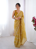Galaxy Yellow Organza Saree with Silver Sequin Embroidery