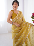 Galaxy Yellow Organza Saree with Silver Sequin Embroidery