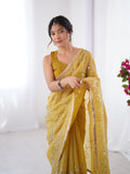 Galaxy Yellow Organza Saree with Silver Sequin Embroidery