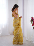 Galaxy Yellow Organza Saree with Silver Sequin Embroidery