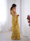 Galaxy Yellow Organza Saree with Silver Sequin Embroidery