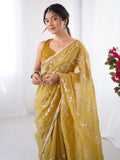 Galaxy Yellow Organza Saree with Silver Sequin Embroidery