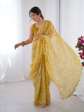 Galaxy Yellow Organza Saree with Silver Sequin Embroidery