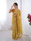 Galaxy Yellow Organza Saree with Silver Sequin Embroidery