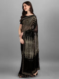 Black & Gold Pyramid Sequin Designer Georgette Saree