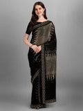 Black & Gold Pyramid Sequin Designer Georgette Saree