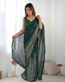 Emerald Green Sequin Saree – Glamorous Designer Partywear Saree