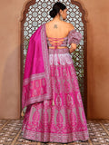 Magenta & Lavender Ajrakh Print Lehenga Set with Puff Sleeve Blouse