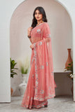 Elegant Peach Organza Saree with Floral Embroidered Border