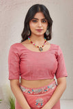 Elegant Peach Organza Saree with Floral Embroidered Border