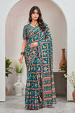 Traditional Teal Patola Print Saree with Matching Blouse