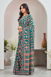 Traditional Teal Patola Print Saree with Matching Blouse