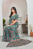 Traditional Teal Patola Print Saree with Matching Blouse