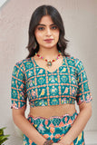 Traditional Teal Patola Print Saree with Matching Blouse