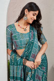 Traditional Bandhani Style Green Printed Saree with Multicolor Geometric Design