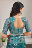 Traditional Bandhani Style Green Printed Saree with Multicolor Geometric Design
