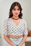 Elegant Sky Blue Floral Printed Saree with Polka Dot Blouse