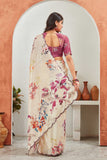 Elegant Beige Floral Printed Saree with Contrast Blouse