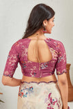 Elegant Beige Floral Printed Saree with Contrast Blouse