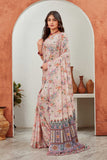 Graceful Light Pink Floral Printed Saree with Contrasting Designer Blouse