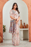 Graceful Light Pink Floral Printed Saree with Contrasting Designer Blouse