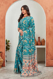 Elegant Teal Printed Saree with Designer Pallu and Blouse