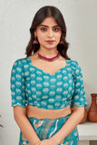 Elegant Teal Printed Saree with Designer Pallu and Blouse
