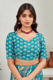 Elegant Teal Printed Saree with Designer Pallu and Blouse