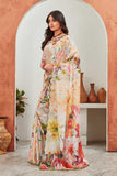 Bold Bloom Floral Print Saree with Embroidered Border & Designer Blouse