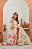 Bold Bloom Floral Print Saree with Embroidered Border & Designer Blouse