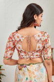 Bold Bloom Floral Print Saree with Embroidered Border & Designer Blouse
