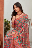 Traditional Red & Green Geometric Printed Saree with Matching Blouse