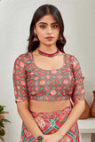 Traditional Red & Green Geometric Printed Saree with Matching Blouse