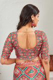 Traditional Red & Green Geometric Printed Saree with Matching Blouse