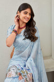 Elegant Sky Blue Printed Georgette Saree with Clock and Floral Design