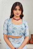Elegant Sky Blue Printed Georgette Saree with Clock and Floral Design
