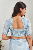 Elegant Sky Blue Printed Georgette Saree with Clock and Floral Design