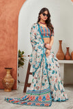 Cream Multicolor Printed Saree with Ethnic Motif and Tribal Border
