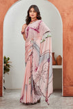 Blush Pink Floral Printed Saree with Maroon Tie-Dye Blouse
