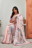 Blush Pink Floral Printed Saree with Maroon Tie-Dye Blouse
