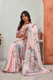 Blush Pink Floral Printed Saree with Maroon Tie-Dye Blouse