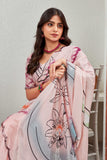 Blush Pink Floral Printed Saree with Maroon Tie-Dye Blouse