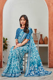 Elegant Blue Tie-Dye Printed Saree with Contrasting Blouse