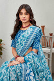 Elegant Blue Tie-Dye Printed Saree with Contrasting Blouse
