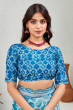 Elegant Blue Tie-Dye Printed Saree with Contrasting Blouse