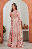Blush Pink Floral Satin Saree with Pearl Border & Designer Blouse