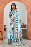 Sky Blue Satin Saree with Traditional Circular Motif Print & Matching Blouse