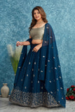 Elegant Blue Lehenga with Silver Embroidered Blouse and Dupatta