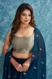 Elegant Blue Lehenga with Silver Embroidered Blouse and Dupatta