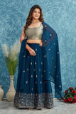 Elegant Blue Lehenga with Silver Embroidered Blouse and Dupatta
